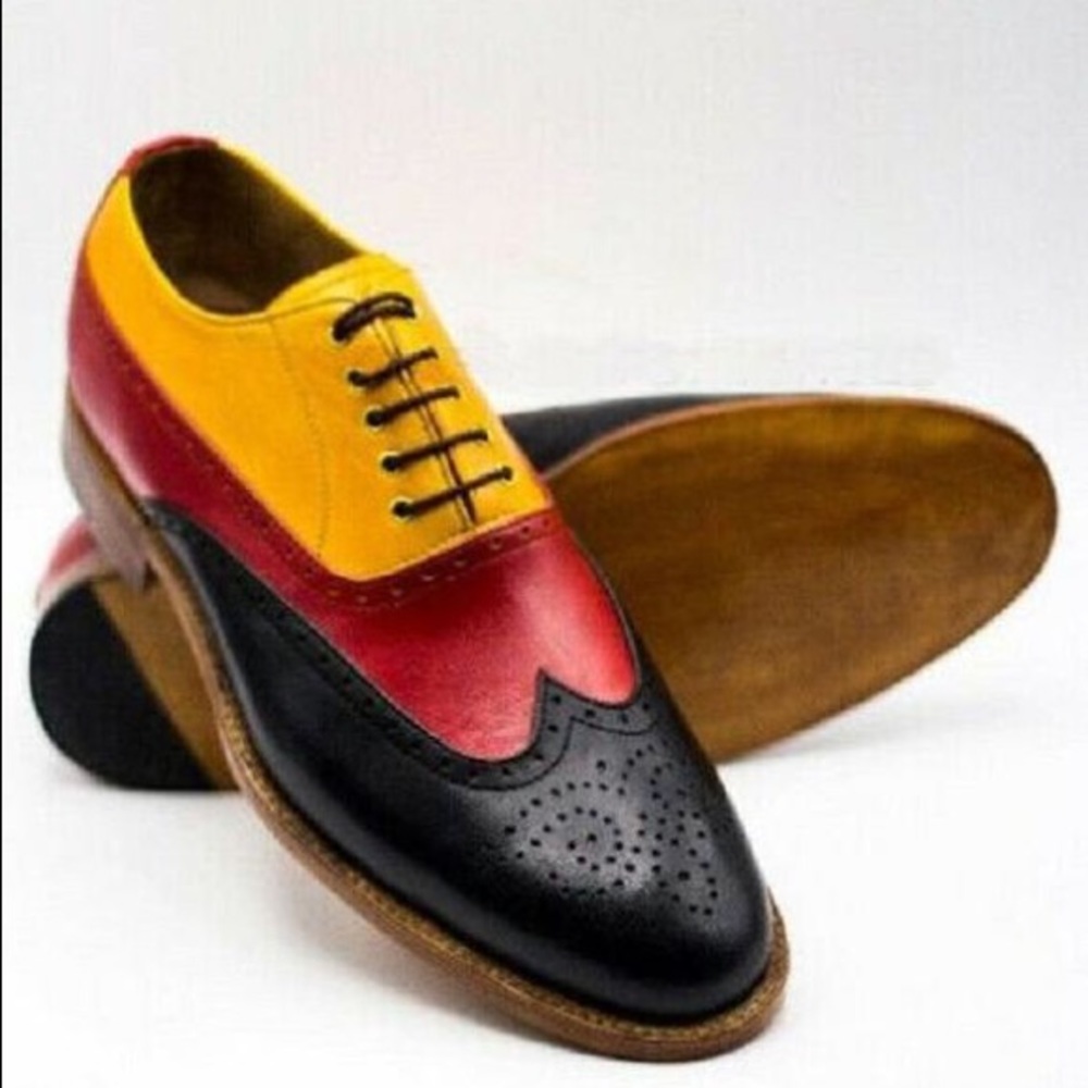 men's multi color brogue wingtip shoes handmade